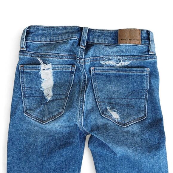 American Eagle Super Stretch Distressed Jeggings Medium Wash Juniors 00 - Picture 7 of 11